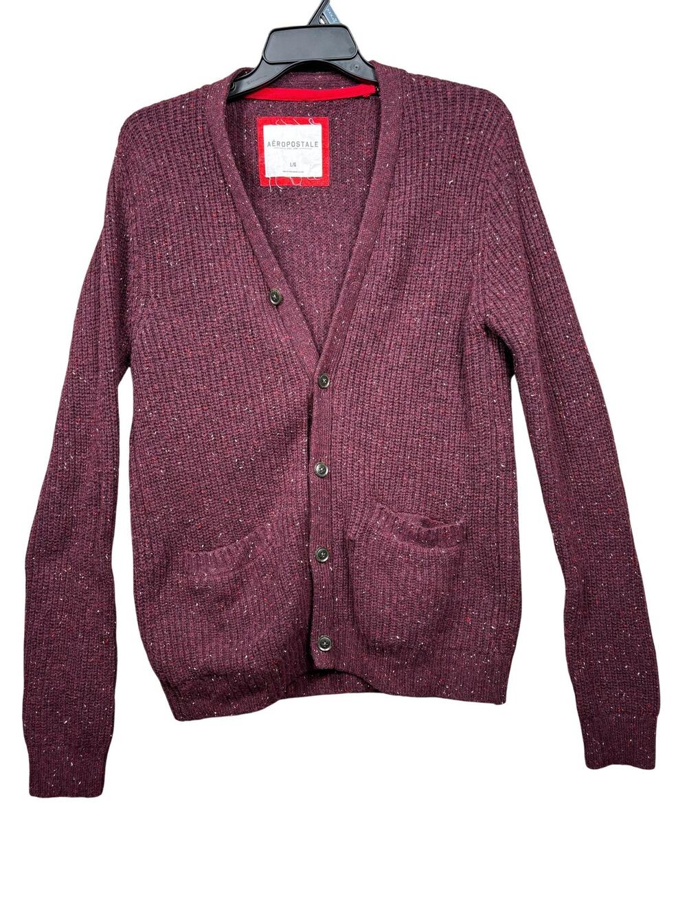 Aeropostale Cardigan Sweater Womens L Purple Waffle Knit Button Front Pockets
